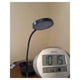 SkyScan Atomic Clock With Black Gooseneck Desk Lamp Tabletop Set