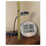 SkyScan Atomic Clock With Black Gooseneck Desk Lamp Tabletop Set