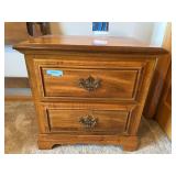 Traditional 2 Drawer Wood Nightstand End Table Brass Bail Pulls