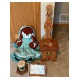 Vintage Country Folk Art Decor Lot Painted Chair Rag Doll Shelf