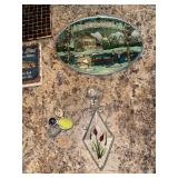 Assorted Rustic Home Decor Lot Coasters Pitcher Signs Stained Glass