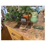 Assorted Rustic Home Decor Lot Coasters Pitcher Signs Stained Glass