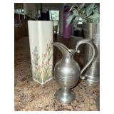 Vintage Pewter & Porcelain Vase Pitcher Decorative Tabletop Lot