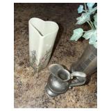 Vintage Pewter & Porcelain Vase Pitcher Decorative Tabletop Lot