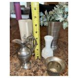 Vintage Pewter & Porcelain Vase Pitcher Decorative Tabletop Lot