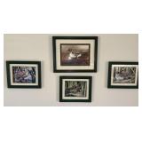 Set of 4 Framed Duck Wildlife Prints in Green Wood Frames