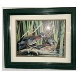 Set of 4 Framed Duck Wildlife Prints in Green Wood Frames