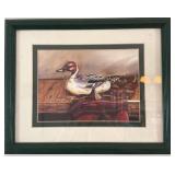 Set of 4 Framed Duck Wildlife Prints in Green Wood Frames
