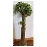 Decorative Fluted Pedestal Plant Stand w Faux Greenery 34in