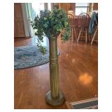 Decorative Fluted Pedestal Plant Stand w Faux Greenery 34in