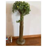 Decorative Fluted Pedestal Plant Stand w Faux Greenery 34in