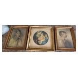 Set of 3 Vintage Framed Child Portrait & Madonna Prints Gilt Frames