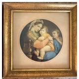 Set of 3 Vintage Framed Child Portrait & Madonna Prints Gilt Frames