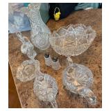 Vintage Cut Glass Crystal Serving Pieces Vase Bowl Cruet Shakers