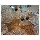 Vintage Cut Glass Crystal Serving Pieces Vase Bowl Cruet Shakers