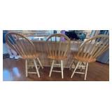 Set of 3 Oak Windsor Back Counter Stools Farmhouse Natural Finish