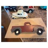Vintage Style Die-Cast Pickup Truck Car Decor Lot w Wood Truck Plaque