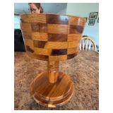 Handmade Segmented Wood Pedestal Bowl Rustic Centerpiece Compote
