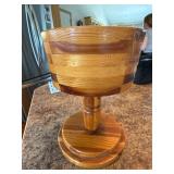 Handmade Segmented Wood Pedestal Bowl Rustic Centerpiece Compote