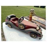 Vintage Decor Lot Framed Golfer Print Wooden Car & Golf Figurine