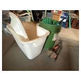 Lot of Assorted Ice Fishing Gear with Styrofoam Cooler & Bucket