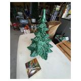Vintage Ceramic Christmas Tree Green Glaze w/ Peg Lights Star Topper