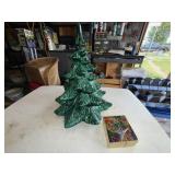 Vintage Ceramic Christmas Tree Green Glaze w/ Peg Lights Star Topper