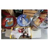 Lot of Assorted Christmas Holiday Decor Plates Snowman Bucket Ornaments