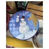 Lot of Assorted Christmas Holiday Decor Plates Snowman Bucket Ornaments
