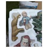 Attributed Lladro Porcelain Christmas Tree Santa & Children Figurine Set