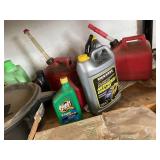 Assorted Automotive Fluids Gas Cans Oil Drain Pan Shop Supply Lot