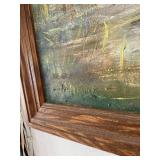Signed Framed Autumn Lake Landscape Painting With Geese 34x28