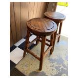 Pair of Rustic Lodge Style Log Bar Stools with Round Wood Seats