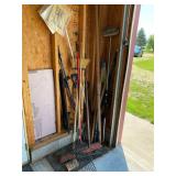 Lot of Assorted Long Handle Yard & Garden Tools Brooms Rakes Shovel