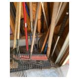 Lot of Assorted Long Handle Yard & Garden Tools Brooms Rakes Shovel
