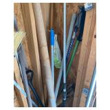 Lot of Assorted Long Handle Yard & Garden Tools Brooms Rakes Shovel
