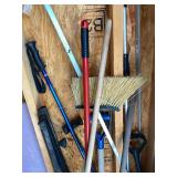 Lot of Assorted Long Handle Yard & Garden Tools Brooms Rakes Shovel