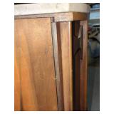 Vintage Walnut and Pecan Mid Century Kent Coffey Perspecta Nightstand / Commode End Table Faux Marble Top Cabinet