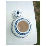 Blue White Floral Covered Ginger Jar Ceramic Urn Decor 11 Inch