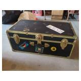 Vintage Black Steamer Trunk Chest Brass Tone Hardware Storage Box