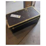 Vintage Black Steamer Trunk Chest Brass Tone Hardware Storage Box