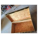 Vintage Black Steamer Trunk Chest Brass Tone Hardware Storage Box