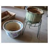Decorative Ceramic Planter Pots with Metal Stand Floral & Green