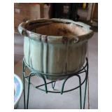 Decorative Ceramic Planter Pots with Metal Stand Floral & Green