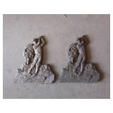 Pair Vintage Golf Golfer Cast Metal Wall Plaques Decorative Relief