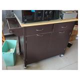 Rolling Kitchen Storage Cabinet Cart Butcher Block Top Towel Bar