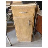Vintage Wood Utility Cabinet Drawer Door Metal Pulls Freestanding