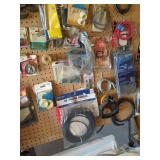 Lot of Assorted Garage Hand Tools Hardware & Pegboard Shop Supplies