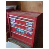 Vintage Red Metal 4 Drawer Tool Chest Cabinet 27x27x14 Unmarked