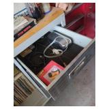 Vintage Industrial Rolling Metal Storage Cabinet w/ Drawers Wood Top
